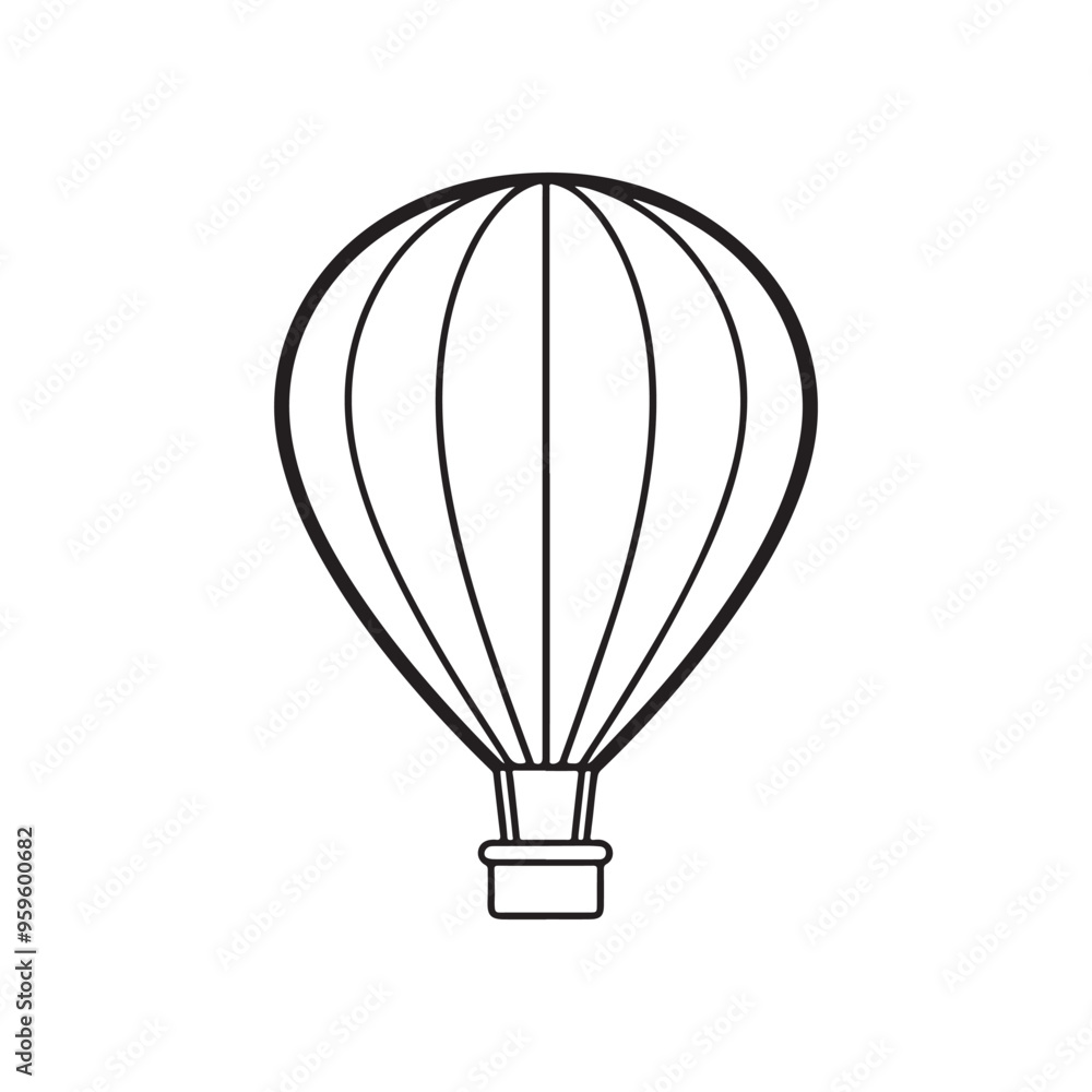 Fototapeta premium Hot Air Balloon Icon, Hot Air Balloon Logo, A Black And White Hot Air Balloon Floating In The Sky With Clouds. Hot air balloon vector illustration.