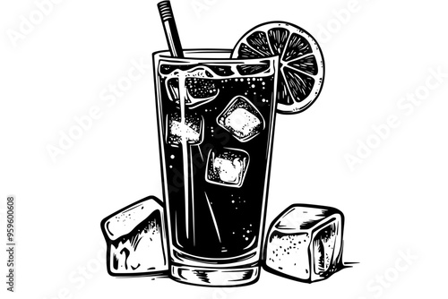 Tall glass filled with layers of chocolate ice cream, whipped cream, and fudge sauce, vector illustration art