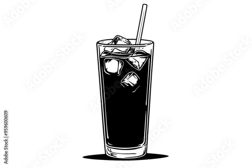 Tall glass filled with layers of chocolate ice cream, whipped cream, and fudge sauce, vector illustration art