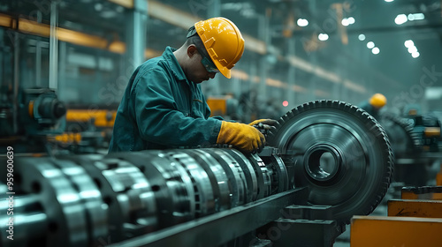 A worker operating machiner...