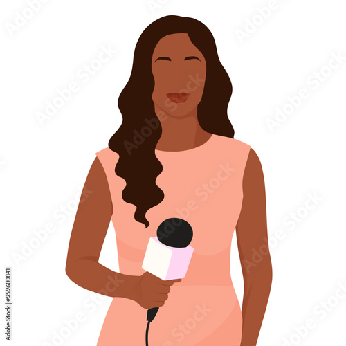 Minimalist female news anchor illustration with elegant lines and modern design, ideal for media branding, journalism content, or digital avatars