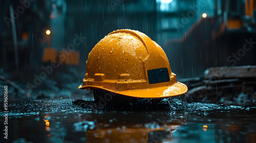 A yellow hard hat submerged...