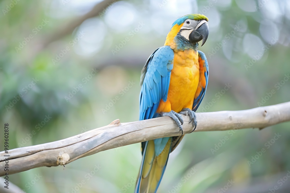 A Colorful Parrot With a Blue Tail Sits on a Branch A Colorful Parrot With a Blue Tail Sits on a Branch