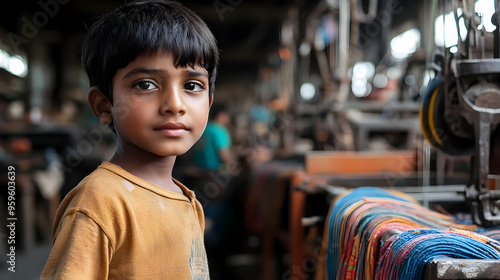 A young boy stands in a tex...