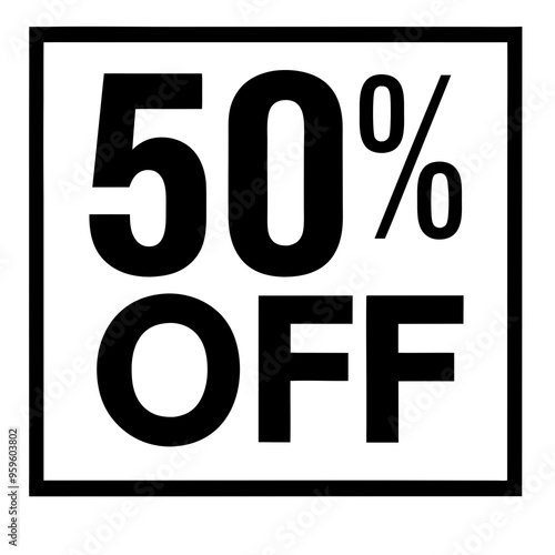 Bold text in a square frame reads "50% OFF," indicating a discount offer