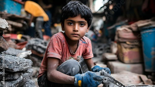 A young boy working in a cl...