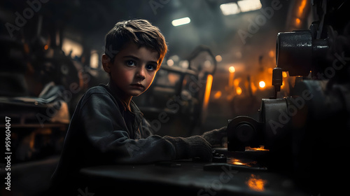 A young boy working in a di...