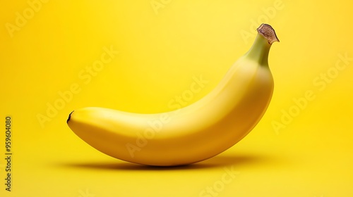 A Single Ripe Banana on a Yellow Background