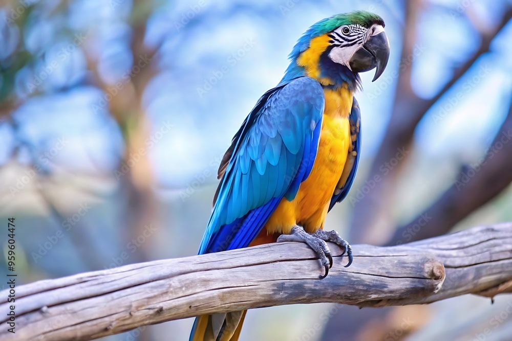 A Colorful Parrot With a Blue Tail Sits on a Branch A Colorful Parrot With a Blue Tail Sits on a Branch