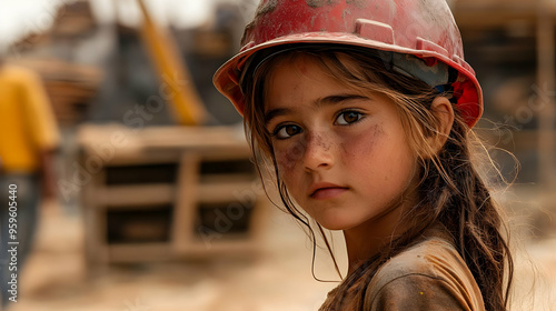 A young girl in a hard hat,...