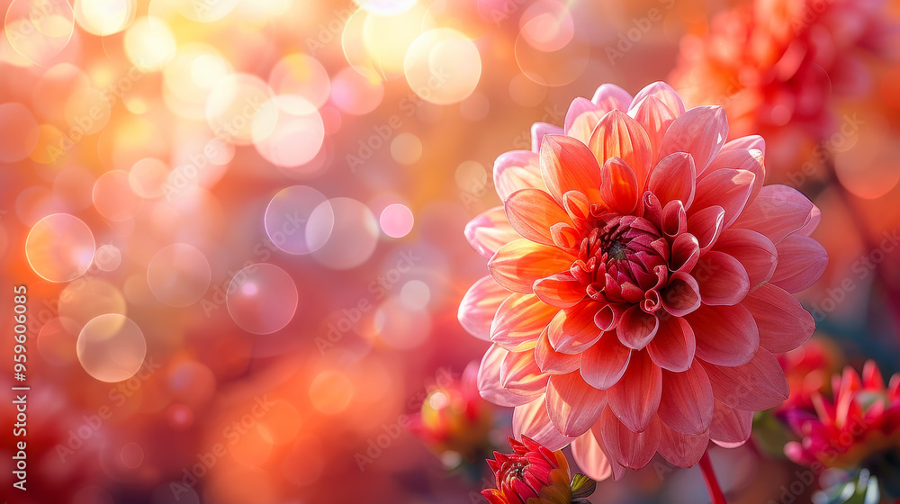 Autumn Dahlia Flower with Bokeh Background, Copy-Space, Vibrant Seasonal Bloom, Warm and Inviting, Perfect for Fall Themes and Floral Designs Autumn Dahlia Flower with Bokeh Background, Copy-Space, Vibrant Seasonal Bloom, Warm and Inviting, Perfect for Fall Themes and Floral Designs