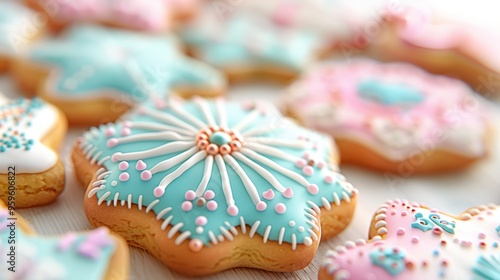 Colorful sugar cookies decorated with icing, perfect for holiday celebrations or sweet treats. A delightful dessert display.