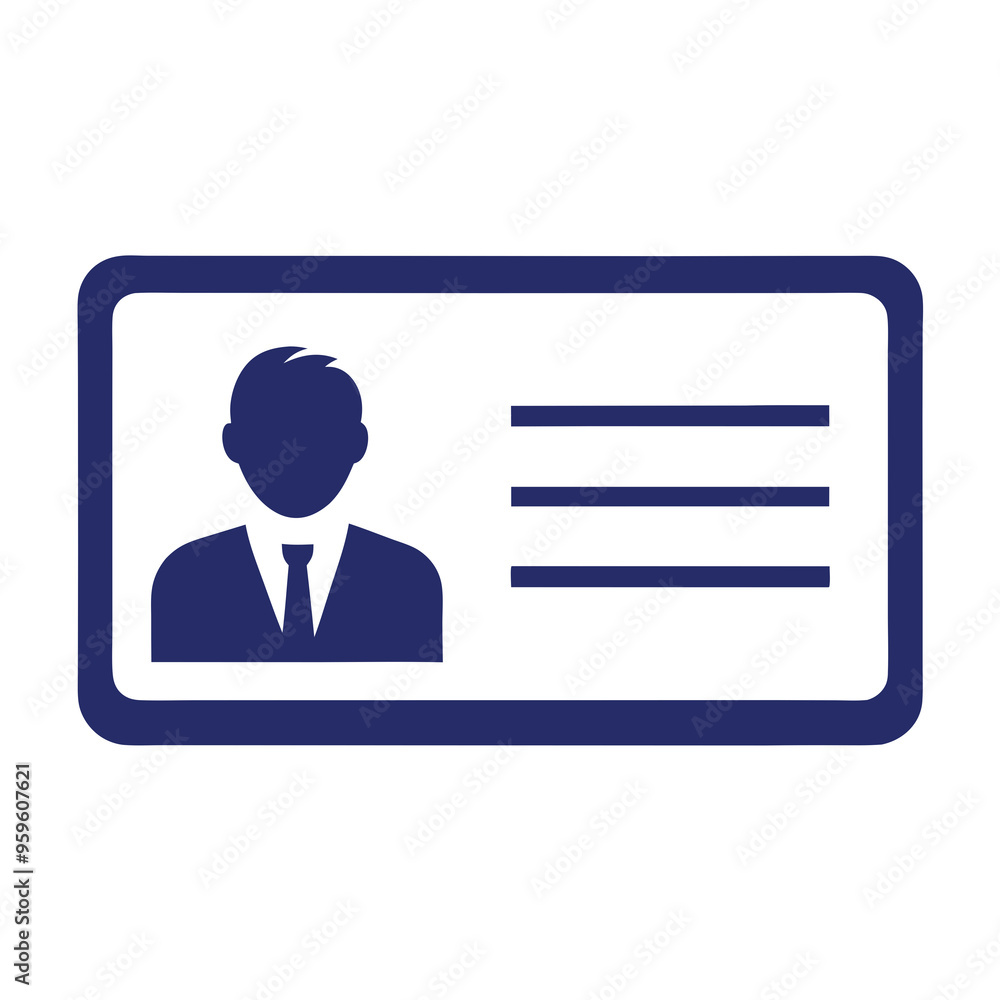 Icon of a blue ID card with a silhouette of a person and text lines Icon of a blue ID card with a silhouette of a person and text lines