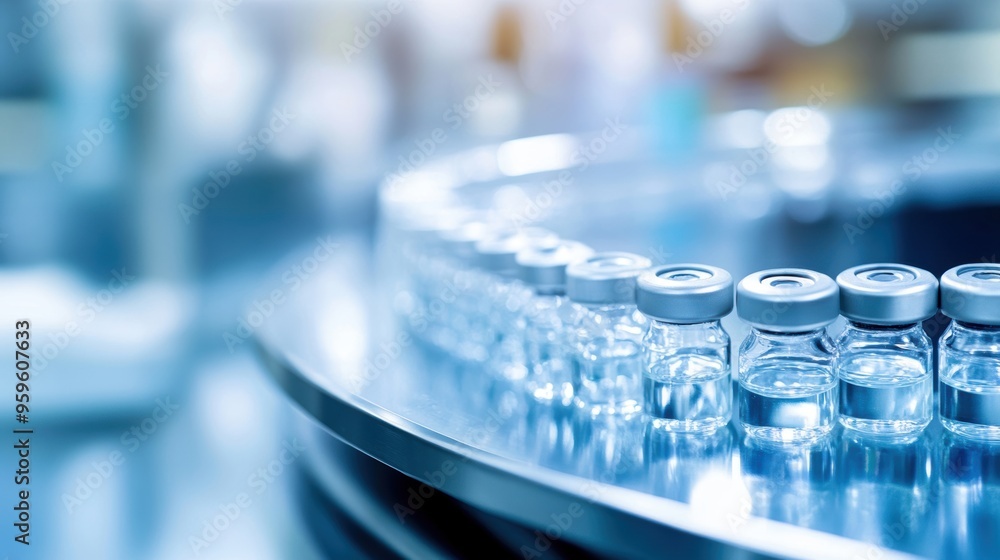 Close-up of vaccine vials lined up on a circular tray, showcasing modern pharmaceutical storage and preparation in a clean environment. Close-up of vaccine vials lined up on a circular tray, showcasing modern pharmaceutical storage and preparation in a clean environment.