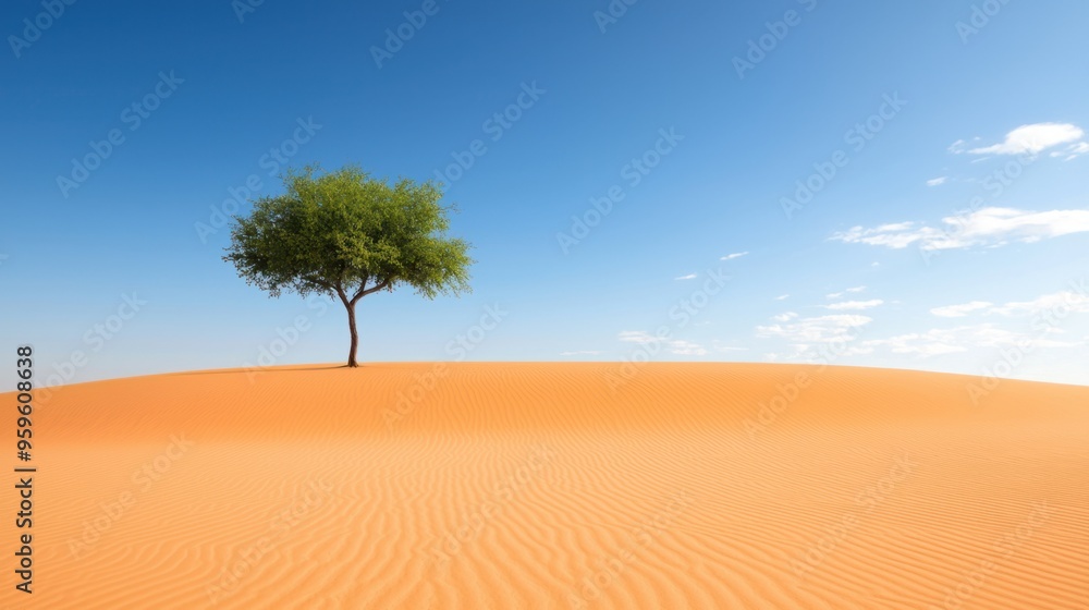 Solitary Desert Tree Defies Nature in Majestic Sand Dunes and Vast Wilderness Landscape Solitary Desert Tree Defies Nature in Majestic Sand Dunes and Vast Wilderness Landscape