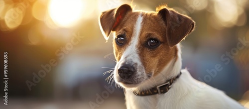 Adorable Jack Russell Terrier dog with a blurred natural backdrop Pet portrait featuring selective focus and copyspace for text photo