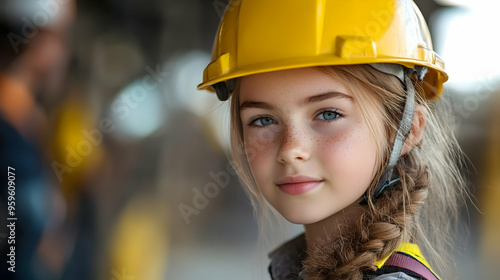 A young girl wearing a yell...