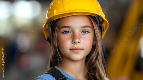 A young girl wearing a yell...