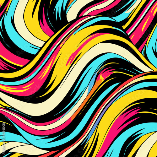 Abstract colorful wavy lines pattern on a black background