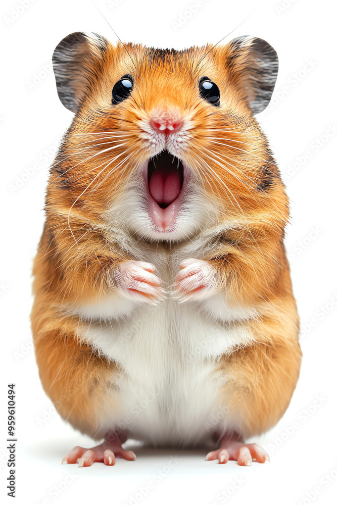 Surprised hamster, wideeyed and openmouthed, white background Surprised hamster, wideeyed and openmouthed, white background