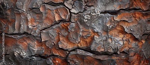 Relief texture of the brown bark from a tree with white spot fungal mold present on it Horizontal image showcasing tree bark texture Relief artistic wooden texture of an aged tree s surface Blank emp photo