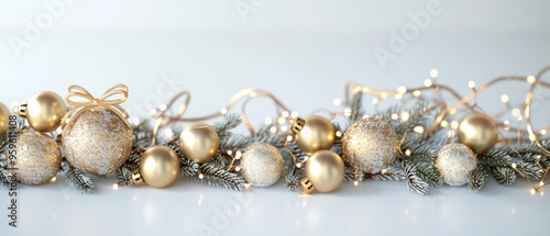 Elegant gold and silver Christmas ornaments arranged for a festive and joyful holiday decoration.