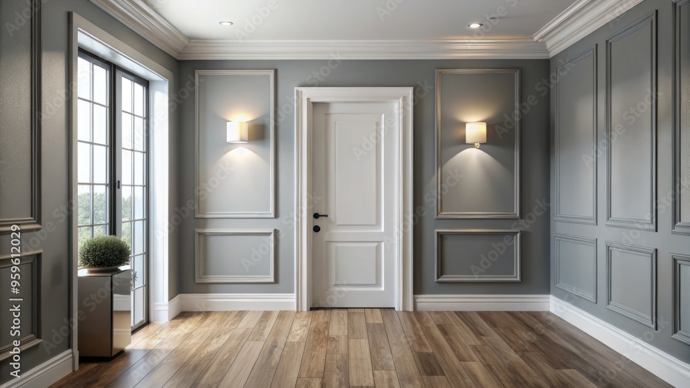 A photo image of a stylish interior space featuring a modern door trim with subtle molding and a soft, curved profile.