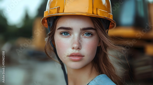 A young woman in a hard hat...