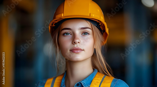 A young woman in a safety h...