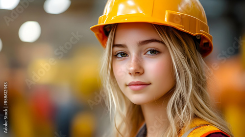 A young woman in a safety h...