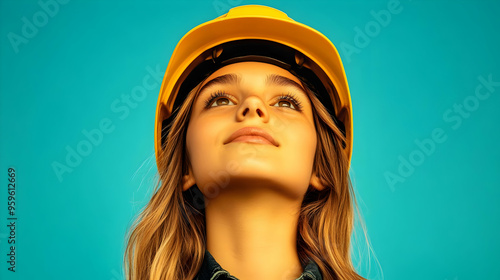 A young woman in a yellow h...