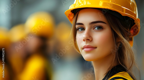 A young woman in a yellow h...