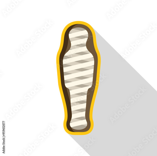 Egyptian mummy wrapped in bandages lying in sarcophagus icon in flat style isolated on white background