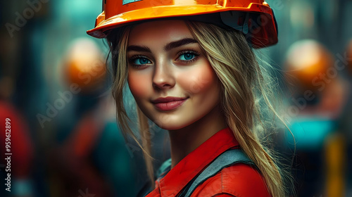 A young woman in an orange ...