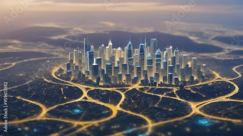 "Futuristic Cityscape at Dusk"