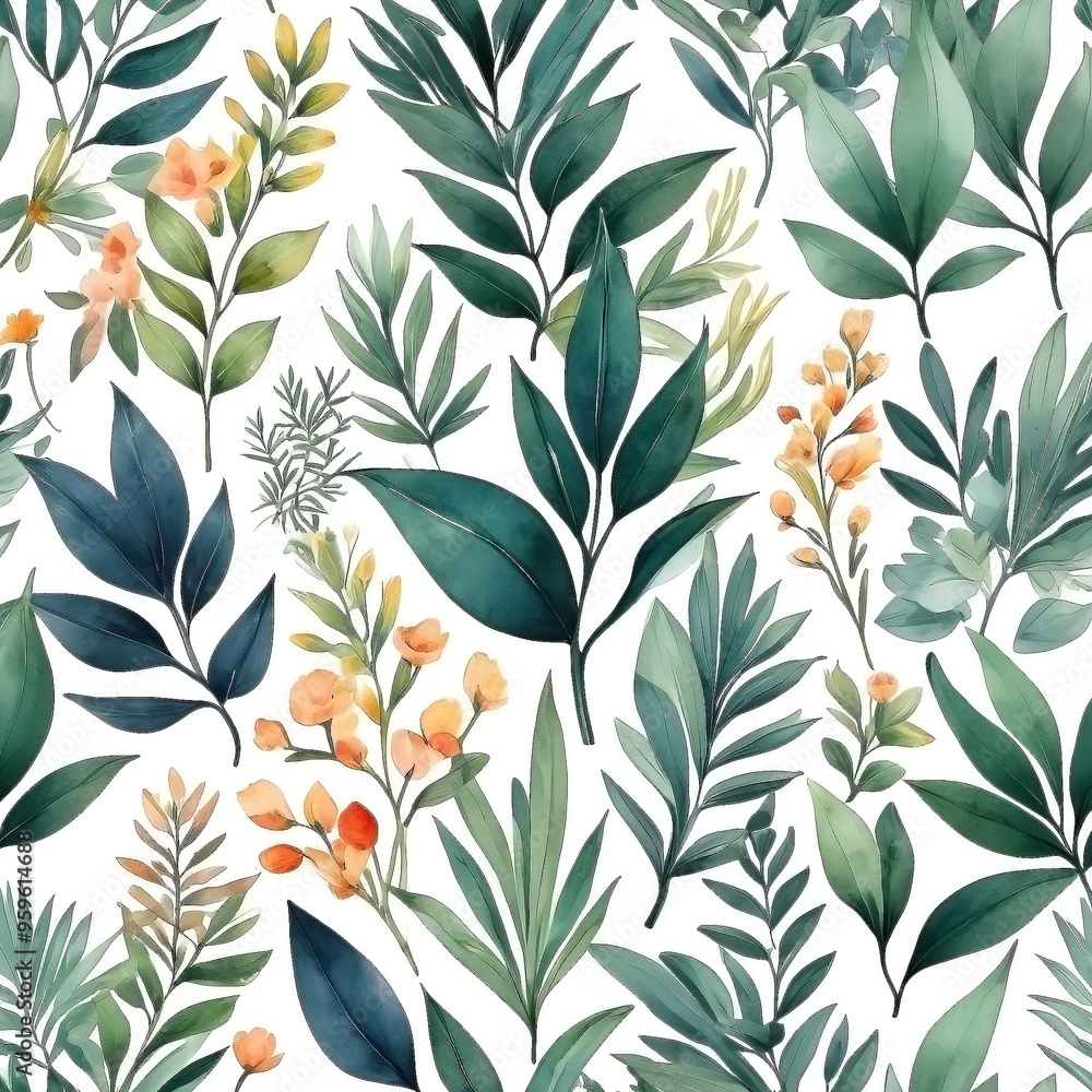 seamless Watercolor Pattern using botanical elements. seamless Watercolor Pattern using botanical elements.