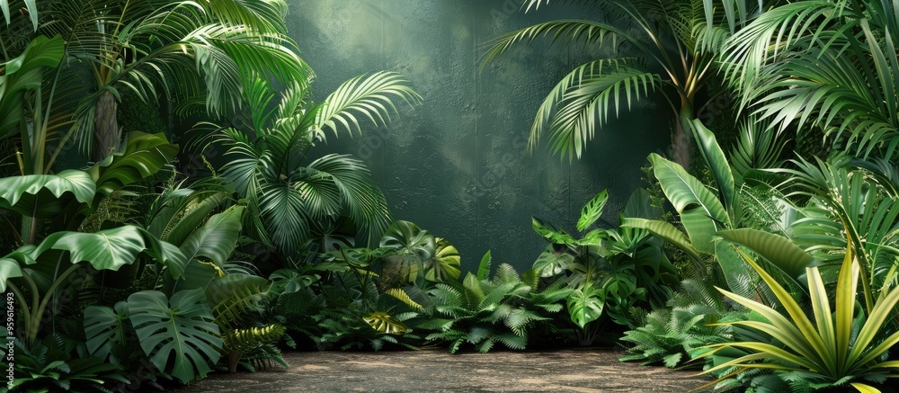 Summer tropical backdrop Stunning plants in the jungle and garden. Copy space image. Place for adding text and design Summer tropical backdrop Stunning plants in the jungle and garden. Copy space image. Place for adding text and design