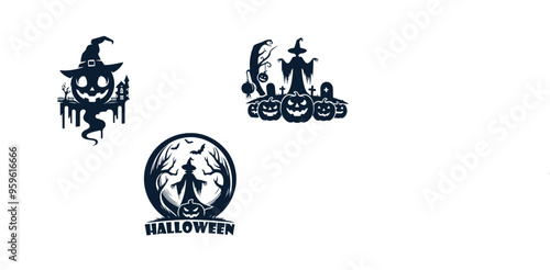 halloween spooky silhouette logo Tshirt bundle design white background.