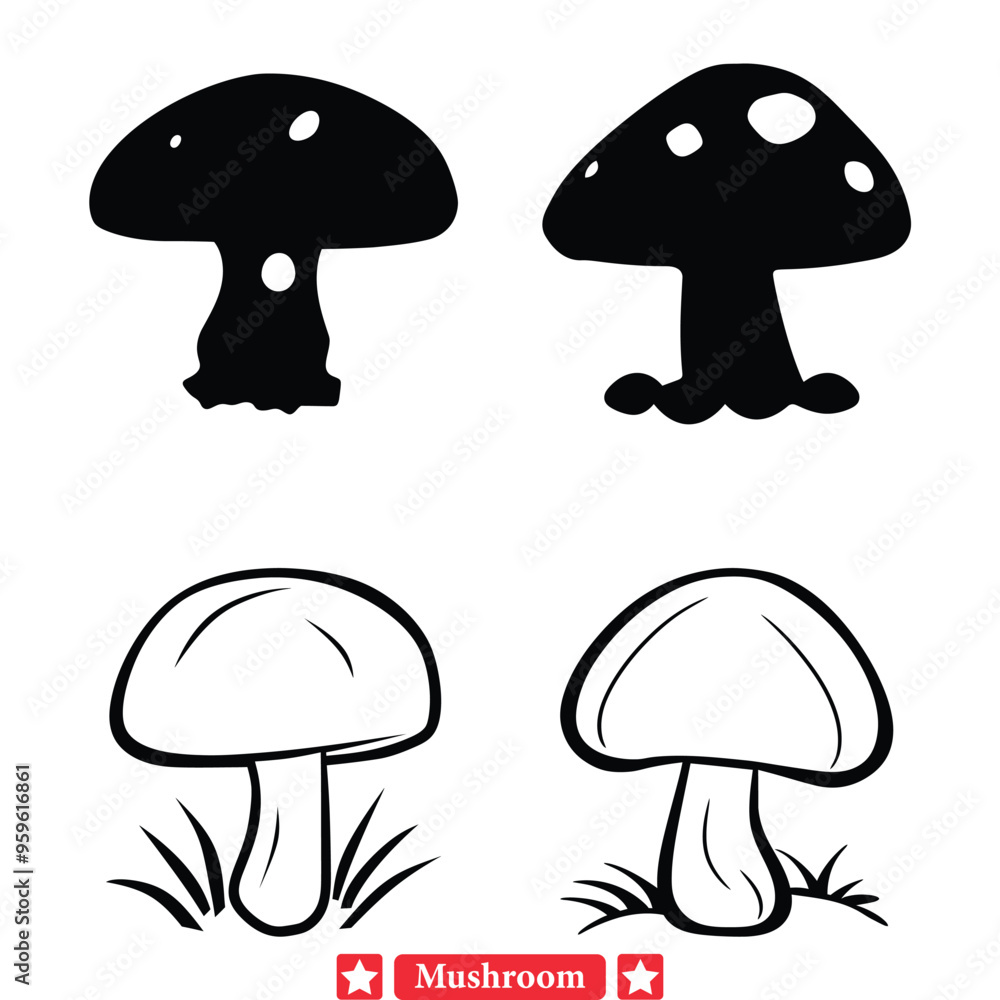 Whimsical Mushroom Vector Collection Dive into a World of Fungi with Intricate Silhouettes Whimsical Mushroom Vector Collection Dive into a World of Fungi with Intricate Silhouettes