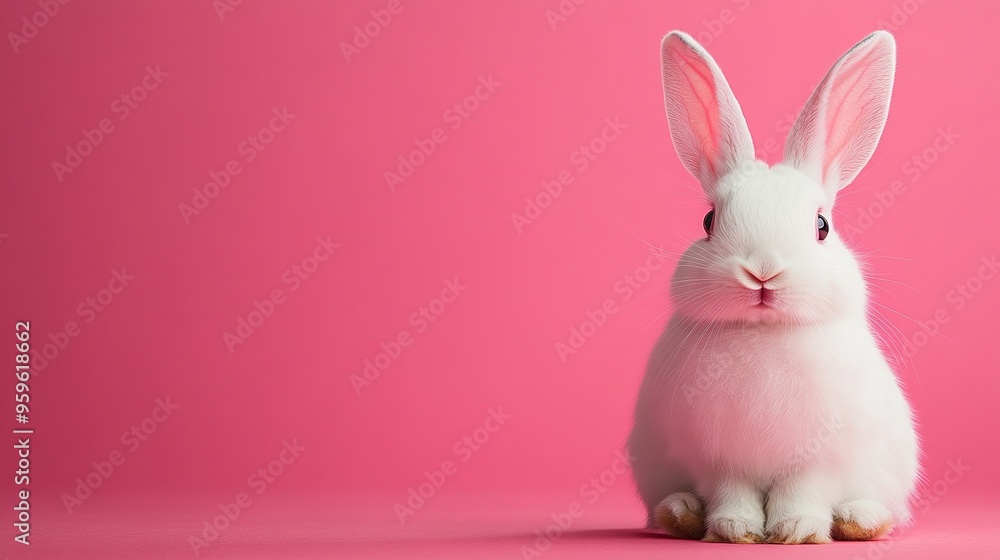Obraz premium A White Bunny Posing on a Pink Background