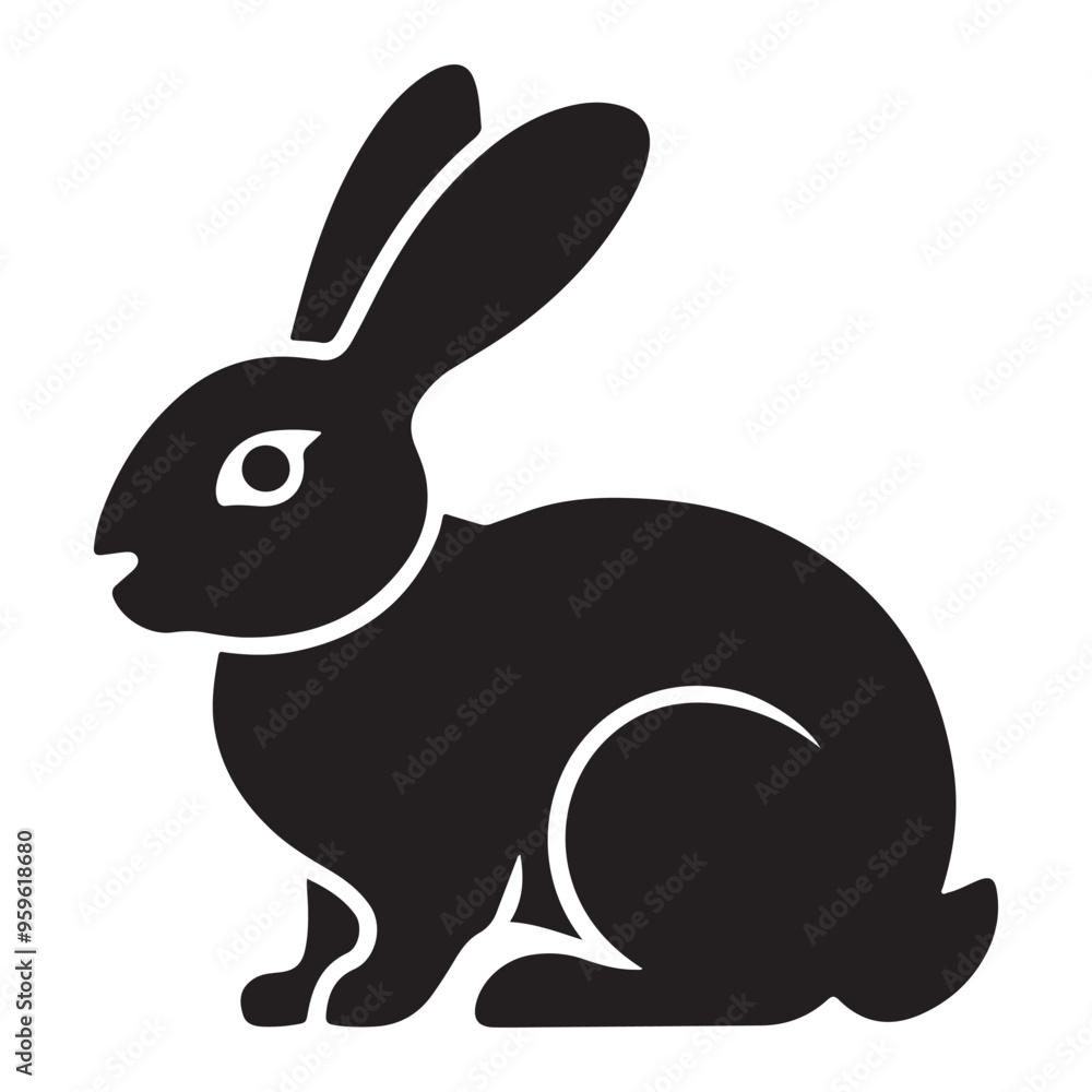 Obraz premium Silhouette rabbit or bunny animal black color, Rabbit sitting on the ground silhouette black color vector art illustration
