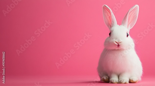 A White Bunny Posing on a Pink Background