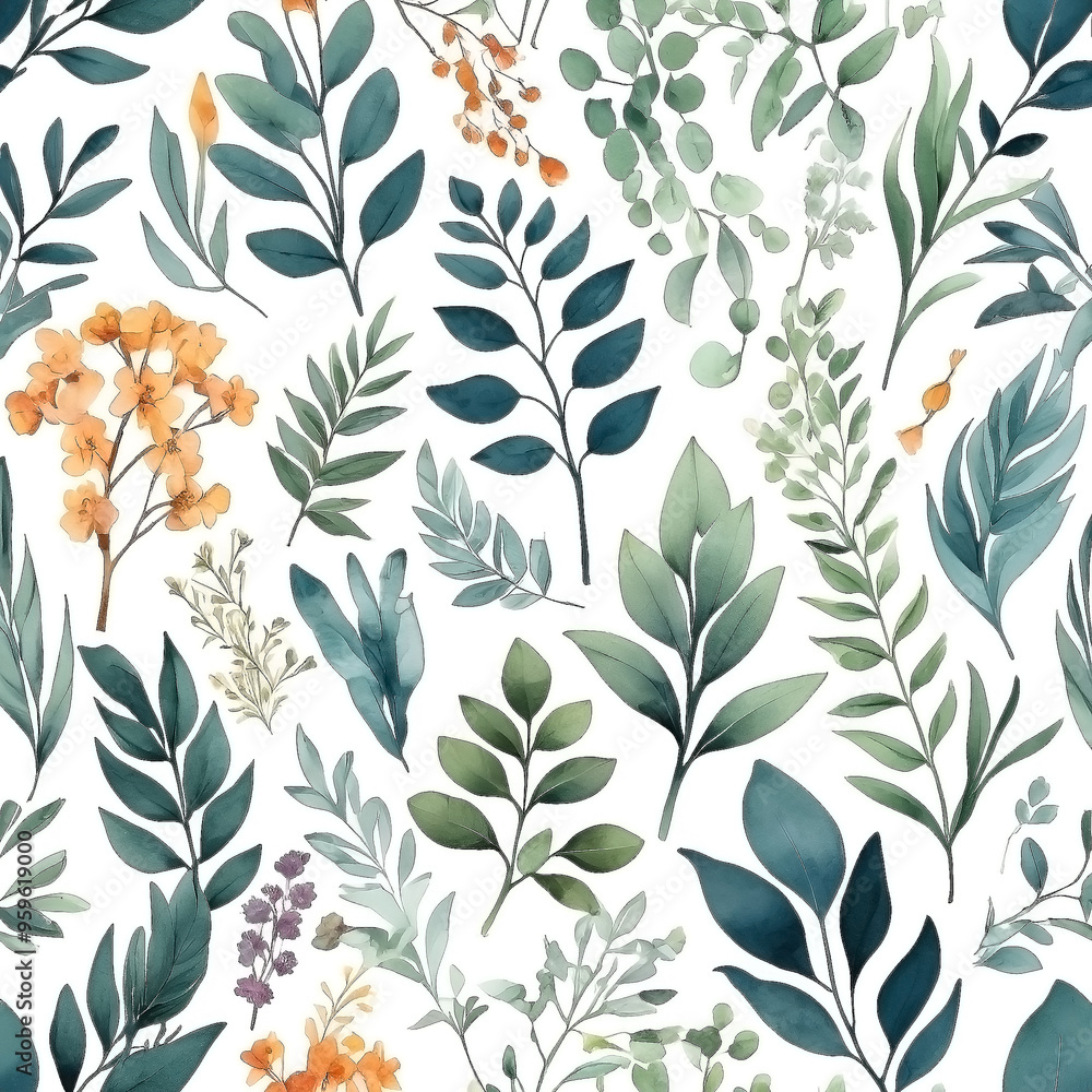 seamless Watercolor Pattern using botanical elements. seamless Watercolor Pattern using botanical elements.