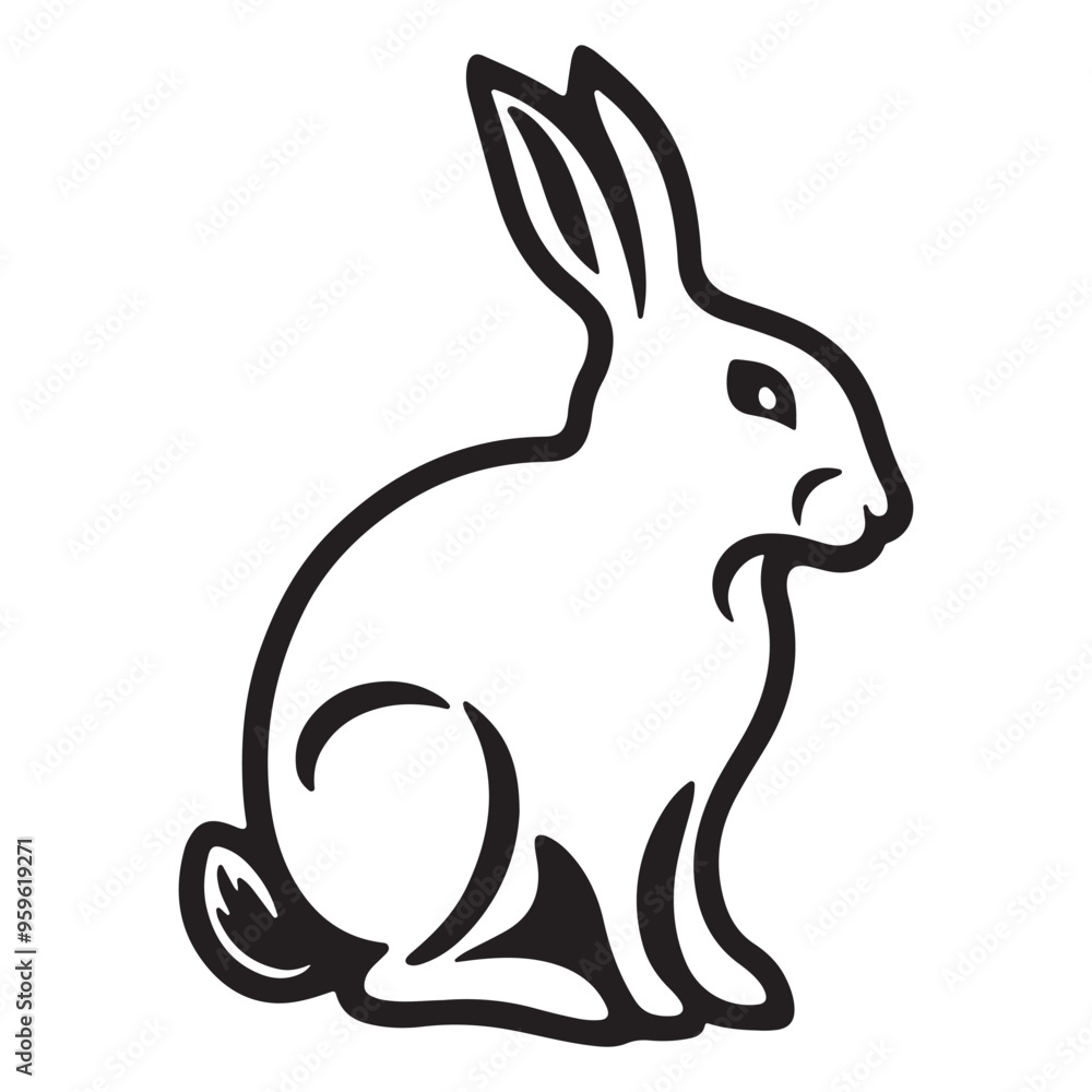 Fototapeta premium Silhouette rabbit or bunny animal black color, Rabbit sitting on the ground silhouette black color vector art illustration