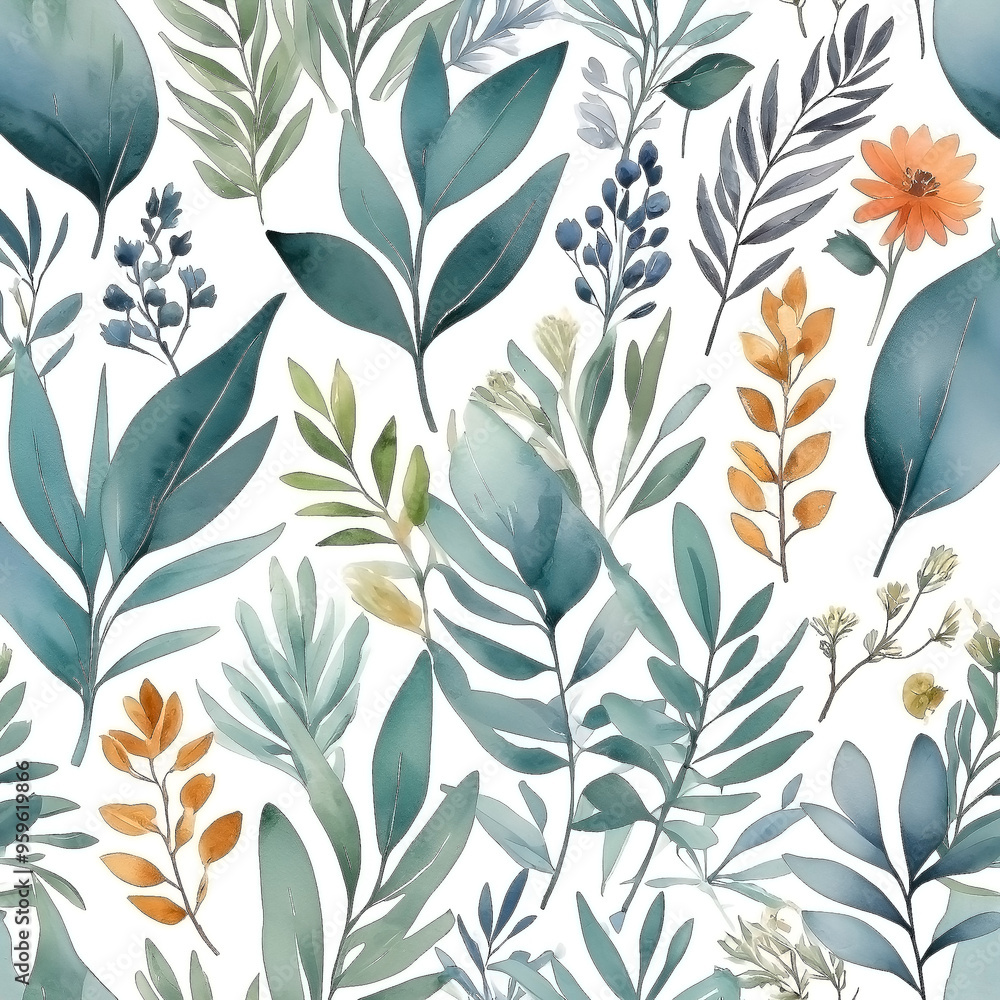 seamless Watercolor Pattern using botanical elements. seamless Watercolor Pattern using botanical elements.