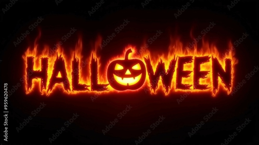 Fiery Halloween Text with Jack-o'-Lantern in Flames Fiery Halloween Text with Jack-o'-Lantern in Flames