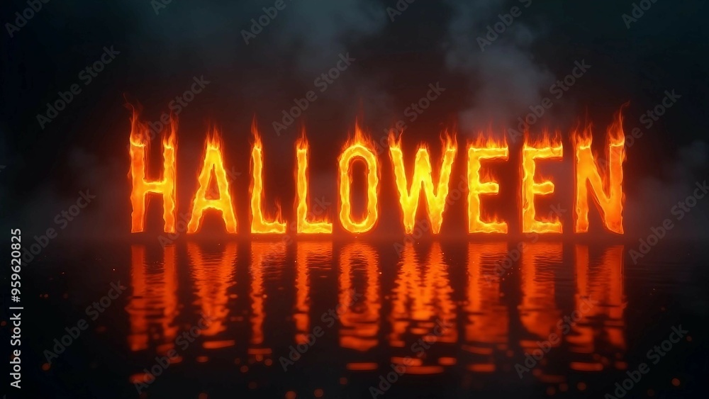 Fiery Halloween lettering with Jack-o'-Lantern in Flames Fiery Halloween lettering with Jack-o'-Lantern in Flames