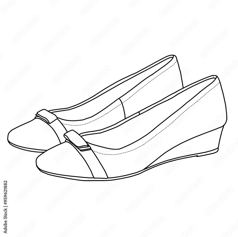 Women's Pairs of Wedge Sandal with clossed toe design Line art,Technical sketch hand drawing outline vector doodle illustration side isometric 3D view isolated on white background Women's Pairs of Wedge Sandal with clossed toe design Line art,Technical sketch hand drawing outline vector doodle illustration side isometric 3D view isolated on white background