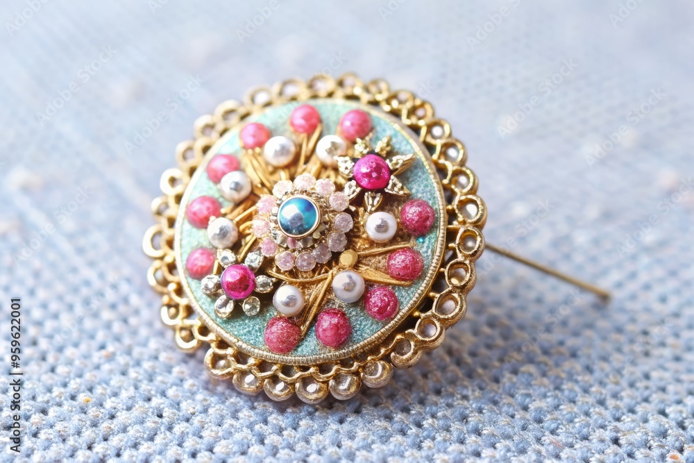 Elegant pin features intricate designs atop a small, charming surface, adorned with sparkling embellishments that catch the light with every movement. Elegant pin features intricate designs atop a small, charming surface, adorned with sparkling embellishments that catch the light with every movement.