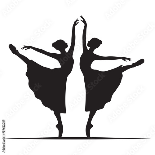 Ballerina silhouette Dancer isolated on white background. Vector female ballet dancer